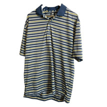 Footjoy Men&#39;s Blue Yellow White Stripe Short Sleeve Golf Polo Shirt Size Large - £10.01 GBP