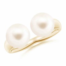 ANGARA Freshwater Pearl Two Stone Open Ring for Women, Girls in 14K Solid Gold - £381.75 GBP
