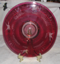 Vintage Hand Blowen Ruby Red Cut to Clear Glass, Cake Stand, Cafe Pastry... - £33.75 GBP