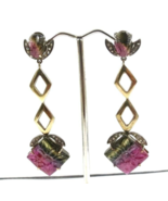 NATURAL MULTI TOURMALINE GEMSTONE DIAMOND 18K GOLD  925 SILVER VICTORIAN... - $10,472.78 MXN