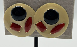 Jewelry Earrings Cream black Red Round Resin Pierced 1 inch - £7.42 GBP