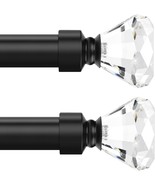 Lot of 2 KNOBWELL Matte Black Adjustable Curtain Rod with Crystal Finial... - €94,39 EUR