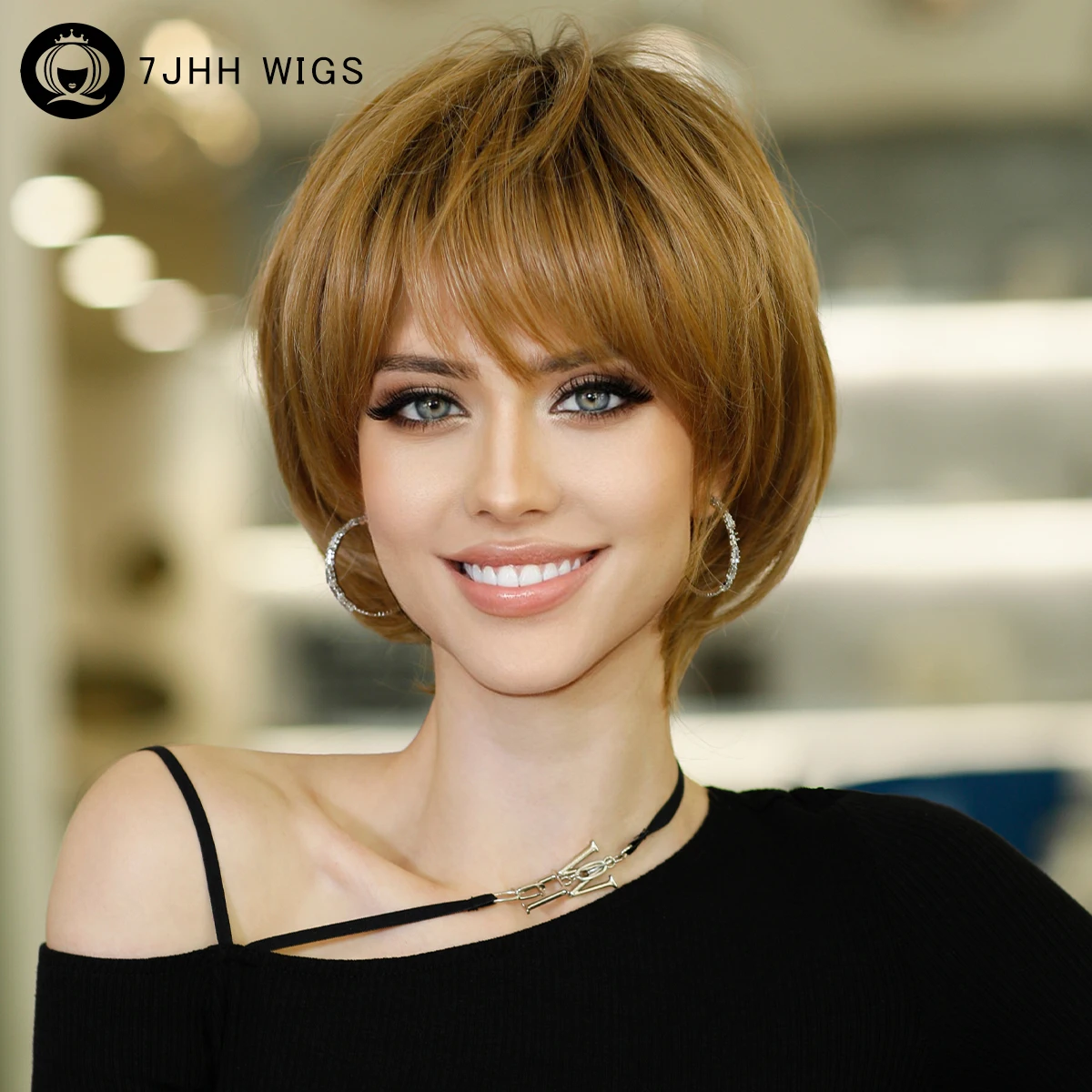 7JHH WIGS Short Bob Wig Ombre Blonde Wig for Women Daily Party Natural Synthet - £17.02 GBP+