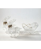 Clear Acrylic Sled &amp;Two Reindeer Gold Rope &amp; Trim Christmas Figurine - £15.62 GBP