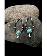 Navajo Pearl Style Silver Tone Faux Turquoise Squash Blossom Dangle Earr... - £11.79 GBP