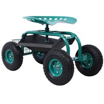 Rolling Garden Scooter Garden Cart Seat With Wheels And Tool Tray - Green - $119.87