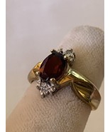 10K Yellow Gold 1.25 ctw 0val Garnet Stone &amp; Diamonds Ring size 7 NWT - £219.03 GBP