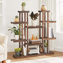Extra Large 11Tier Wood Plant Stand 46&quot; Tall Carbonized 17 Pot Flower Ra... - $84.99