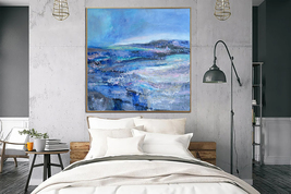 Modern Art Abstract Ocean Painting On Canvas Blue Color Home Decor | BLUE WATER - £375.42 GBP