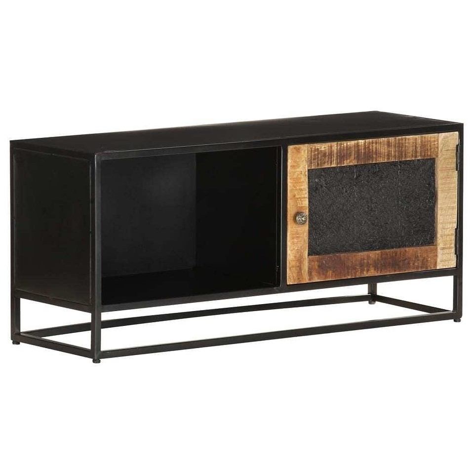 vidaXL TV Cabinet Black, Brown Rough Mango Wood, Iron, MDF Medium - $226.82