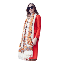 Anyyou 100% Merino Wool White-Brown  Silk Satin Large Winter Scarf - $101.50