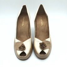 Aerosoles Heels Slip On Leather Peep Toe Block Heel Flower Beige Ivory Size 9 - £11.58 GBP