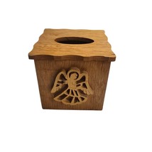 Vintage Wood Tissue Box Holder Hand Carved Angel Rustic Folk Art Decor - $450.29 MXN