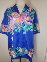 Womans Hawaiian Aloha shirt Purple Floral L Tropical holiday Colorful Bo... - $24.75