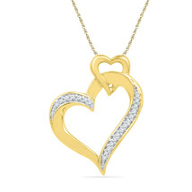 10k Yellow Gold Round Diamond Heart Love Fashion Pendant 1/10 Ctw - £155.58 GBP