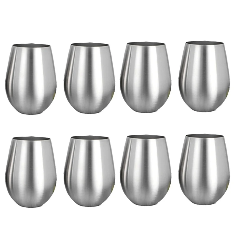 8PCS Stainless Steel Stemless Wine Glasses Kitchen Bar Unbreakable Metal Drink - £63.87 GBP