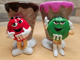 M&amp;M Ceramic Red Green Candy Ice Cream Waffle Cone Sundae Bowl Cup Mug Se... - $24.18