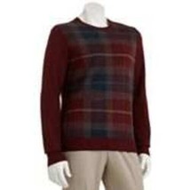 Mens Sweater Arrow Brick Red Plaid Long Sleeve Crew Neck $60-size L - $21.78