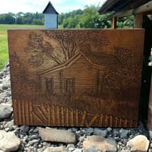 Hand Carved Wooden Wall Plaque Decor Country Barn House Rustic Cottage Artisan - £47.41 GBP