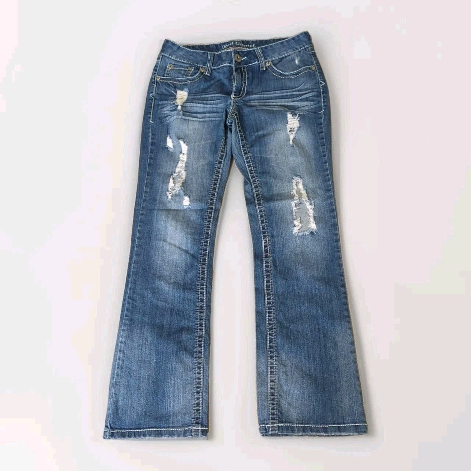 Red Camel Denim Jeans Size 9 Inseam 30” Blue Distressed Boot Cut Button ... - £13.37 GBP