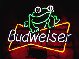 New Budweiser Frog Bud Light Beer Real Glass Neon Sign 20&quot;x16&quot; - £122.80 GBP