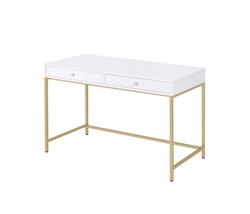 47 Inch White and Gold Computer Desk With Two Drawers - €297,16 EUR