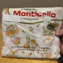 Vintage Cannon Monticello Orange FULL Fitted Pink FLOWER CLUSTERS No-Iron - $24.74