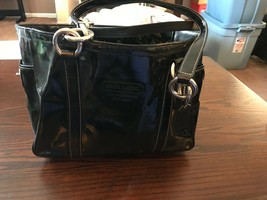 Used COACH Black Patent Leather Shoulder Bag Silver Hardware - £19.77 GBP
