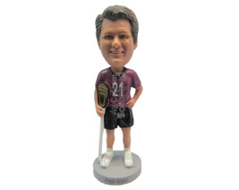 Custom Bobblehead Male Field Hockey Player Posing For Picture Next To His Stick  - £71.12 GBP
