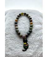 Charm bracelet, green beads, car charm, synthetic agate - £12.90 GBP