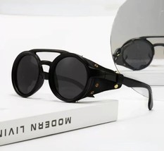 Steampunk Style Round Vintage Sunglasses Retro Eyewear For Men Women Leather - £15.59 GBP
