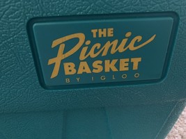 IGLOO The Picnic Basket Cooler Teal Pink Yellow Handles Vtg 1980s 1990s Cooler - £62.90 GBP