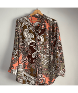 zac &amp; rachel Woman size 2X Brown and Coral Paisley V-Neck Tunic Blouse - $294.95 MXN