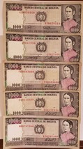 Lot of 5 vintage Banco Central de Bolivia Juana Azurduy de Padilla  Junio 1982  - £3.95 GBP