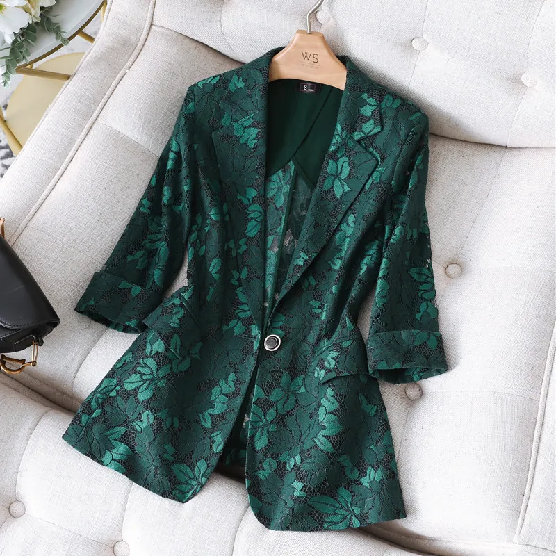 Naviu  Lace Suits Women Summer  Slim Casual  Elegant Half Sleeve Blazer And Skir - £130.94 GBP
