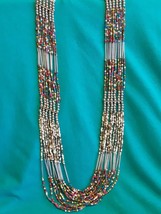 6 Strand Drop Necklace W/ Multicolored Seed Beads &amp; Long Tube Beads - £12.86 GBP