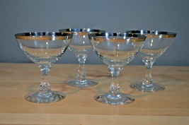 4 Fostoria Wedding Ring Champagne Tall Sherbet glasses Platinum rim cock... - $29.99