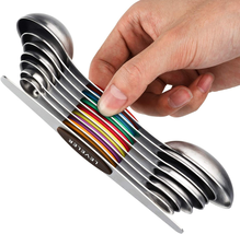 Magnetic Measuring Spoons Set of 8 Stainless Steel Dual Sided Stackable ... - $29.18
