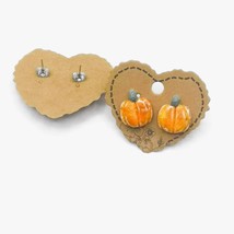 Handmade Ceramic Pumpkin Stud Earrings For Women- Orange Cute Halloween Jewelry - £50.78 GBP
