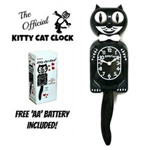 Black Kitty Cat Clock (3/4 Size) 12.75&quot; Free Battery Made In Usa Kit-Cat Klock - £40.30 GBP