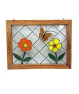 Antique Framed Stained Glass Window, Clear Textured Leaded with Orange F... - £296.03 GBP