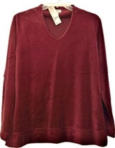 Eddie Bauer Blouse Top Tunic sz M Cranberry velour long sleeves women V ... - £7.75 GBP