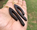 Ebony Wood Long Shoulder Duster Linear Handmade Earrings 85 mm length, D 3 - $14.10