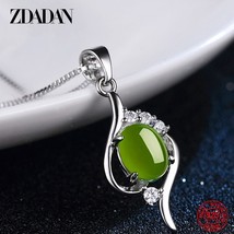 ZDADAN 925 Silver Emerald Necklace For Women Fashion Jewelry Accessories - £13.67 GBP