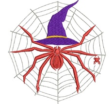 Spider on the web in wizard hat machine embroidery design, instant download - $1.95