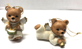 Homco Set of 2 Porcelain Angel Bears In Flight Christmas Ornaments - £7.81 GBP