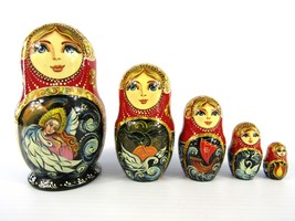 Matryoshka Nesting Dolls 5&quot; 5 Pc., Swan Princess Red Hand Made Set Russian 1020 - £38.99 GBP