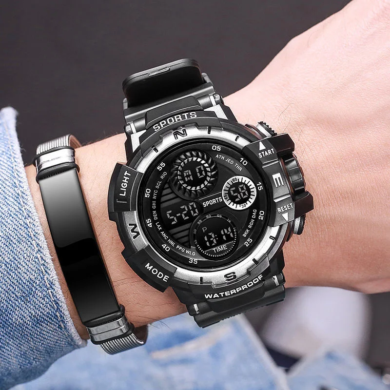 Igital watch sports waterproof chronograph big dial heavy hand clock g electronic shock thumb200