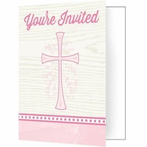 Divinity Pink Cross 8 Ct Invitations Baptism Confirmation Communion Chri... - £4.72 GBP