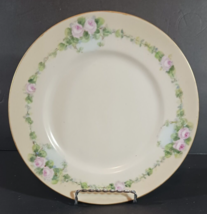 Antique HAND PAINTED SIGNED SALAD PLATE Yellow/Green Pink Roses Limoges ... - $10.54